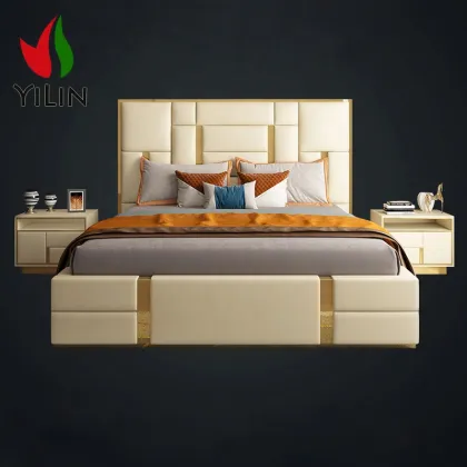 Yilin Furniture Luxury Modern Leather Double Bed Comforter Sets Royal Bedroom Solution