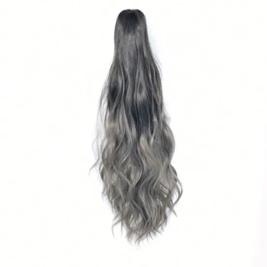 MYZYR Corn Wavy Long P onytail Synthetic Hairpiece Wrap on Clip Hair Extensions Ombre Brown P ony Tail Blonde Fack Hair