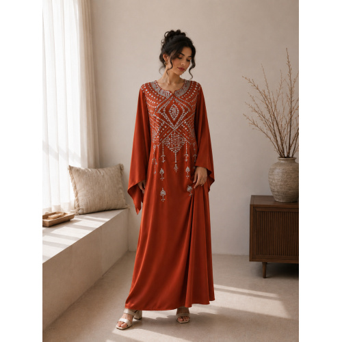منجوق نارنجی قرمز ساتن دو نفره Kaftan Abaya