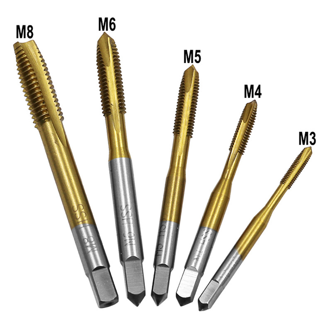 Plug Tap M3-M8 High Speed Steel Screw Tip Titanium Coated HSS Metric Straight Flute Thread Screw Tap