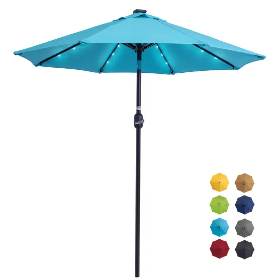 Danlong 7ft Solar LED Tilted Garden Center Pole Patio Umbrella