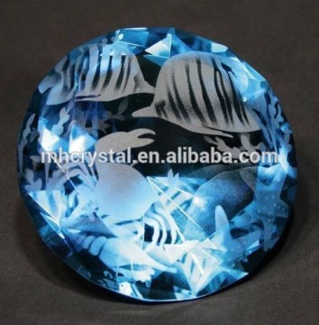 Light Blue Glass Etched on a Diamond Paperweight MH-9430