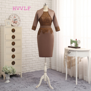 Plus Size Brown Mother Of The Bride Dresses Sheath With Jacket Satin Lace Wedding Party Dress Mother Dresses For Wedding