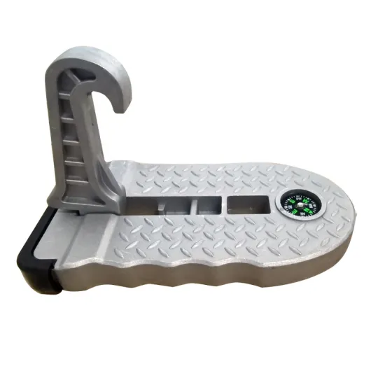 Silvery Multifunctional Folding Camping Car Door Step with Anti-Slip Feature and Built-in Compass