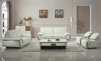 Luxury Steel Arm White Color Leather Sofa Set