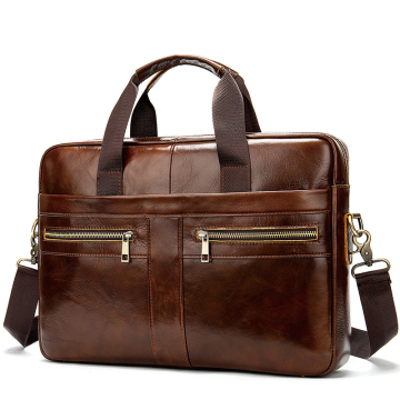 waterproof business laptop handbag shoulder bag genuine leather briefcase for men custom logo