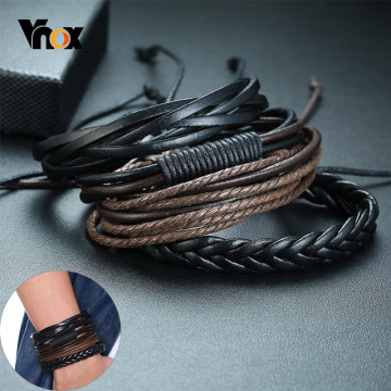Vnox 4 pieces/ Set Leather Bracelets for Men Braided Rope Wristband Vintage Holiday Style Male Bangle