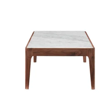 Modern Square White Marble Coffee Table Wood Legs