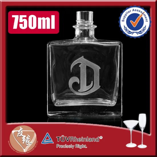 sand blasting logo empty square shape super flint glass cork 750ml vodka bottle
