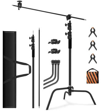 SOONPHO 10ft Black Heavy Duty C Stand with Adjustable Arm