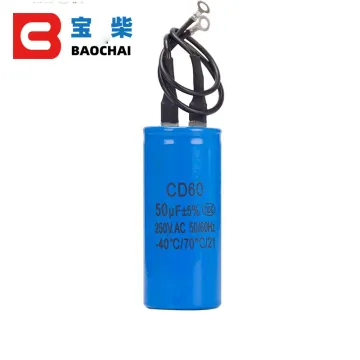 CD60 50UF 250V AC Starting Capacitor for Heavy Duty Electric Motor Air Compressor - Red Yellow Two Wires