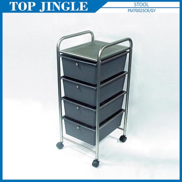 Gray 4 Tier Plastic And Metal Trolley Cart With Drawers