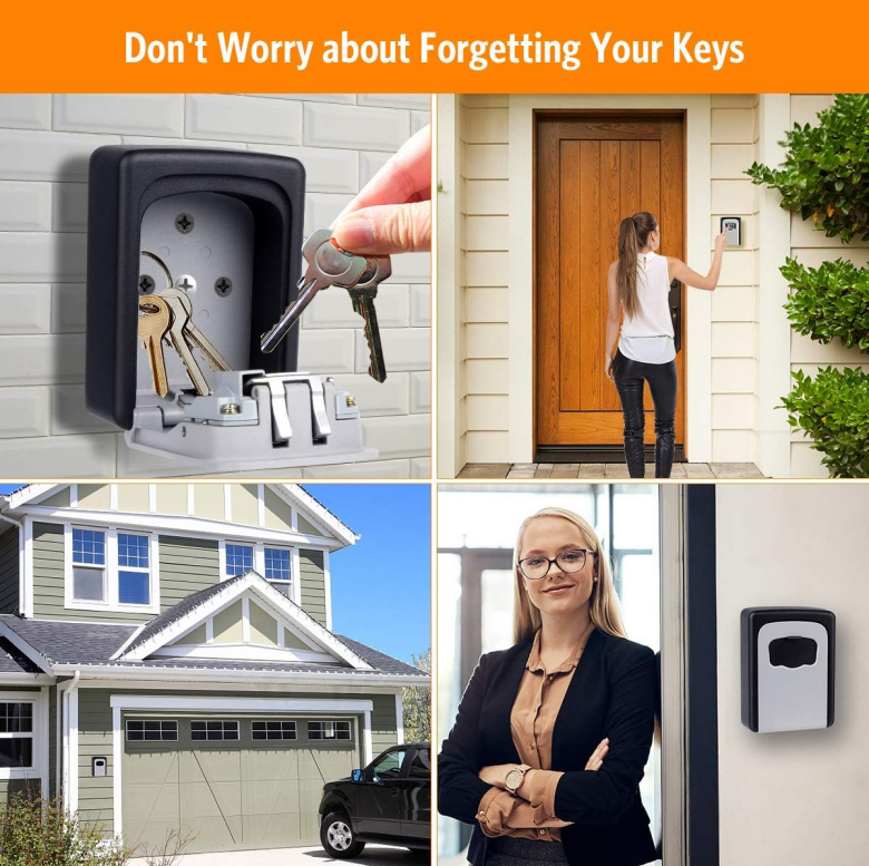 Lock Key Safe Box,Key Storage Organizer,4 Combination Key Lock Box, Keys Hook Organizer Boxes Outdoor 