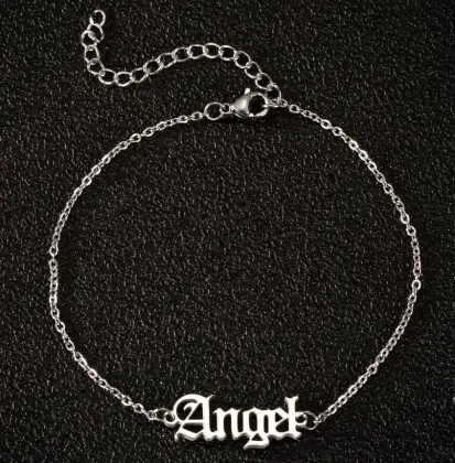 Adjustable Silver Gold Plated Stainless Steel Old English Letter Angel Anklet Bracelet