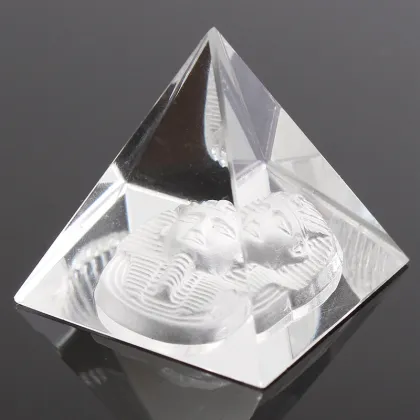 Mysterious Glass Sphinx Pyramid Crystal Engraving