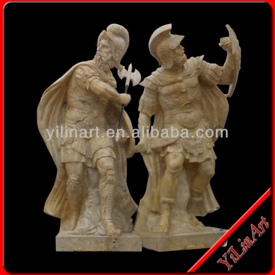 Natrual Stone Roman Soldier Man with Horse Statues