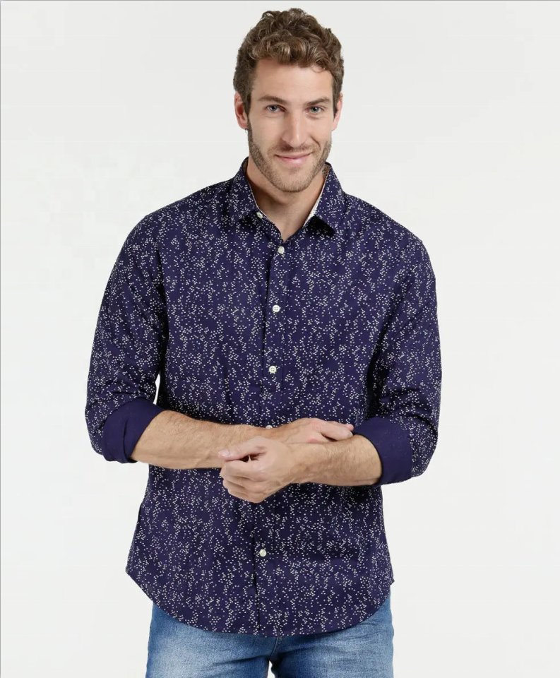 Chemises imprimées décontractées à manches longues 100% coton pour hommes