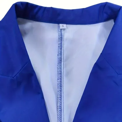 Elegant Blue Floral Print Turn-Down Collar Blazer
