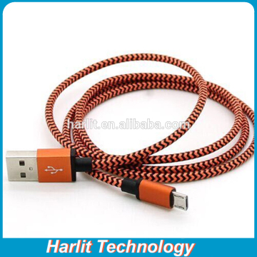 Durable Anti Breakage Fabric Micro USB Data Sync Charging Cables Android Fabric Cored USB Charger Cable Metal Plated