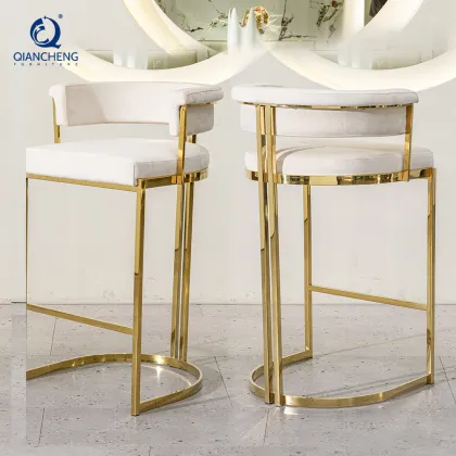 QIANCHENG Velvet Barrel Back Bar Stool for Modern Luxury Dining