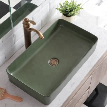 Matte Green Rectangle Ceramic Bathroom Sink