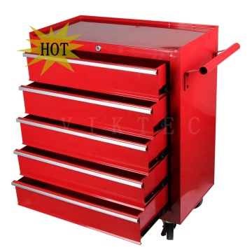 VIKTEC Professional Red Black 5 Drawer Tool Cabinet with Wheels