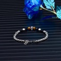 Fashion Charm 8MM Stone Strand Bracelets Stainless Steel Link Chain Bangles Gemstone Beaded Yoga Male Jewelry