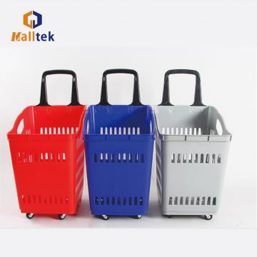 4 Wheels Rectangular Wheeled Plastic Shopping Basket