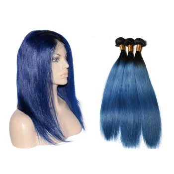 New design 1B Blue Bundles with great price hair extensions Unprocessed Virgin Ombre Straight Hair Vendors Cuticle Aligned