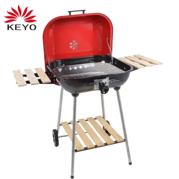 outdoor garden charcoal bbq grill with two wood sidetable retangular grill outdoor grill rack & topper