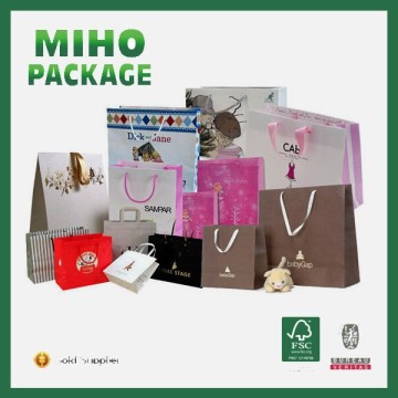 Factory Different paper shopping bag with ribbon handle