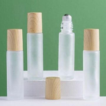 10ml Frosted Glass Roll-On Perfume Bottle with Steel Ball and Wood Grain Lid