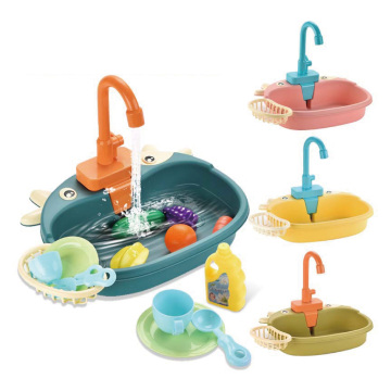 Kids' Electric Wash Sink Pretend Play Kitchen Toy and Organizer Set