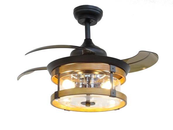 Black Retractable Ceiling Fan with Glass Lampshade