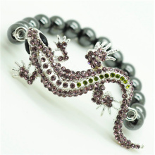 Pulsera Hematite de 8MM con cuentas redondas Stretch Gemstone con Diamante alloy fox Head Piece