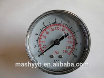 high quality plastic case air pressure gauge with center back connection
