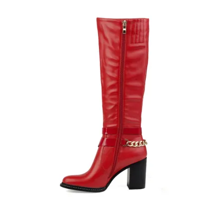 bolck heel red leather half women boots