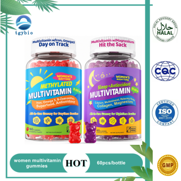 Gomitas multivitamínicas metiladas para mujeres: vitaminas AM, PM para día y noche con hierro, omega-3, B6, B9, B12 y glicinato de magnesio