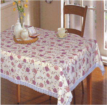 Pvc Printed with Flannel Backing with Lace Edge