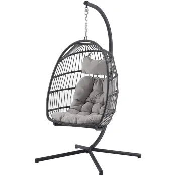 Simple Hanging Basket Rattan Chair - Metal Bracket Patio Swings Garden Furniture