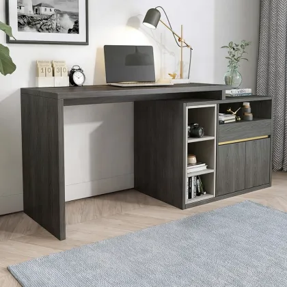 Modern Black Study Room Furniture: Home Office Desk with Storage - Corner Computer Desk Table