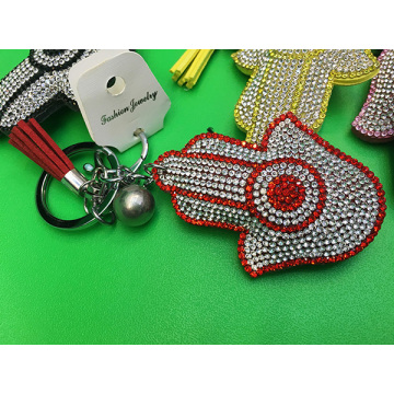 Fatima's Hand Rhinestone Tassel Multicolour Leather Keychain Keyring