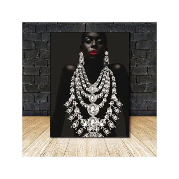 Modern Figure Art: African Black Woman with Gold Jewelry for Living Room Wall Decor