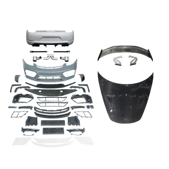 Auto Body Systems PP Plastic 718 981 Upgrade GT4Spyder Body Kit - Carbon Fiber Spoiler and Engine Hood for Porsche 718 981