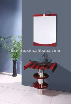 Eco-friendly standing glass wash basin,with tempered glass shelf