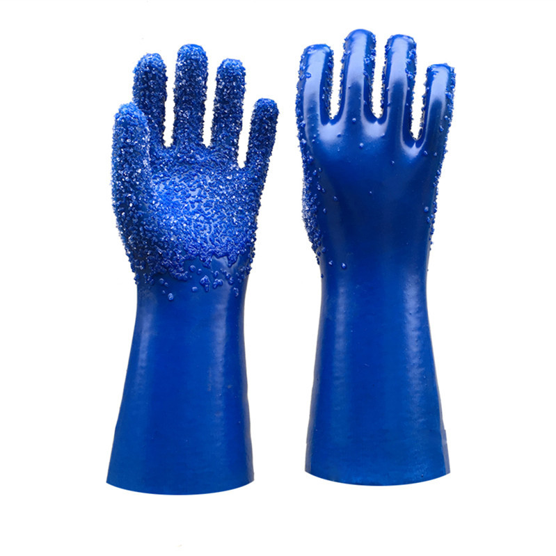 Blue Single Dipped PVC.Rubber Dots Anti-Slip PVC Glove