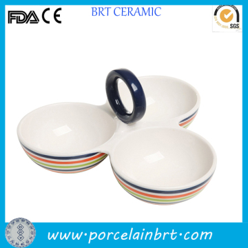 Round 3-Sectional Ring Handle Food Ceramic Plate Dish