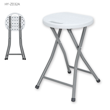 Durable White Plastic Small Round Folding Stool - 45 cm Height