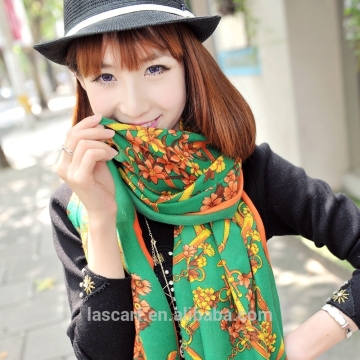 100% Polyester women scarf printed big long towel scarf Shawl green