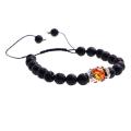 Lava Stone Beads Amber Crown Charm Geweven Armband